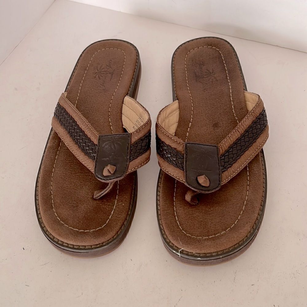 Jamaica Jazz Brown Leather Flip  Flops Size M ( 12)